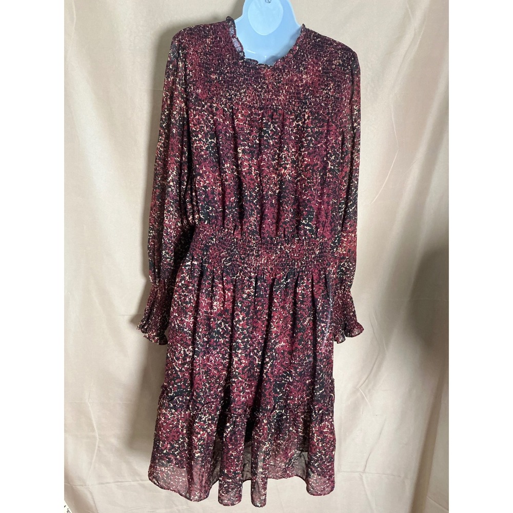 Unknown Smocked Waist Dress Womens No Size Burgundy Abstract Ruffle Excellent